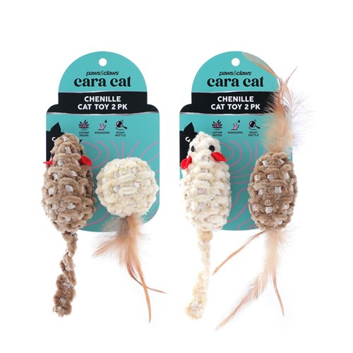 CARA CAT CHENILLE 2PK CAT TOY