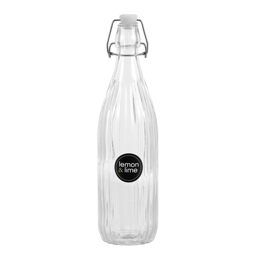 GLASS RIBBED CLIP BOTTLE 1L