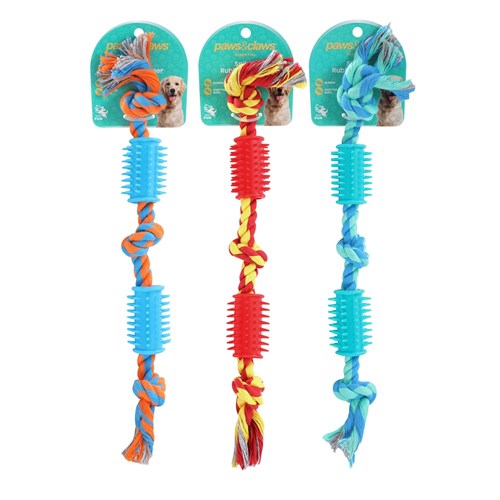 ROPE + SPIKEY RUBBER TUG TOY