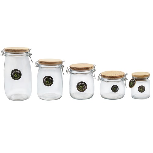 GLASS CLIP JAR WOODEN LID 1.5L