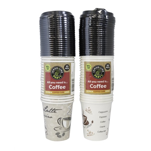 PAPER COFFEE CUPS W/LIDS 20PK