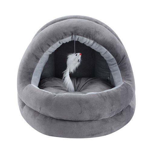 PLUSH VELVET CAT CAVE GREY