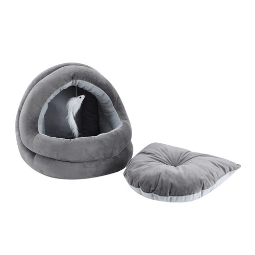 PLUSH VELVET CAT CAVE GREY