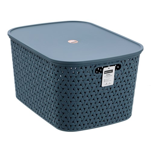 RATTAN BASKET LIDDED 26L