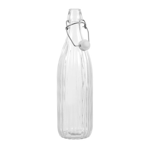 GLASS RIBBED CLIP BOTTLE 1L