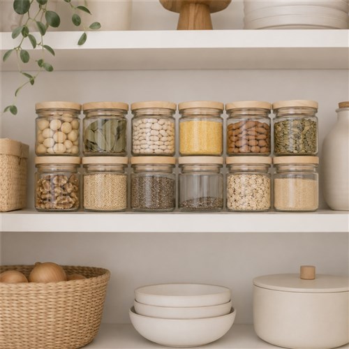 GLASS JAR WITH WOODEN LID