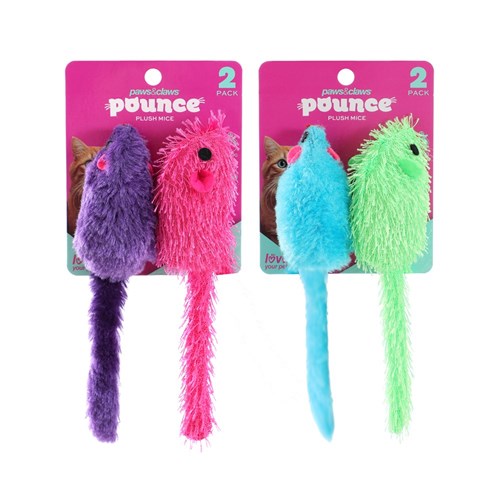 POUNCE PLUSH MICE 2PK 4 ASSTD