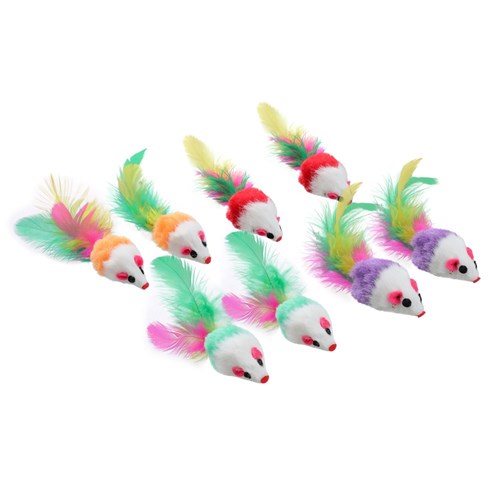 POUNCE PLUSH MICE W FEATHER