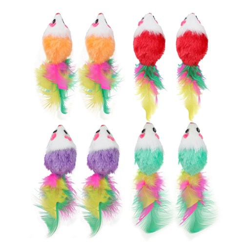 POUNCE PLUSH MICE W FEATHER