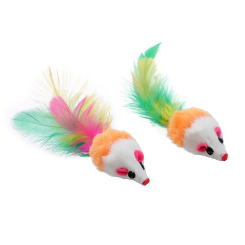 POUNCE PLUSH MICE W FEATHER