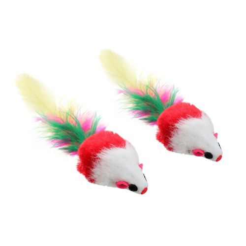 POUNCE PLUSH MICE W FEATHER