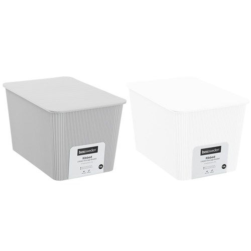 RIBBED STORAGE BASKET LIDDED