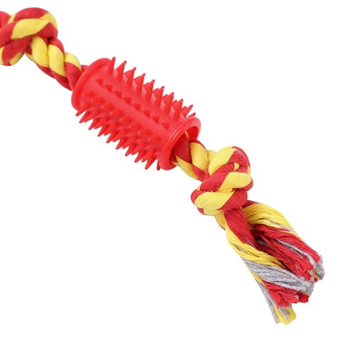 ROPE + SPIKEY RUBBER TUG TOY
