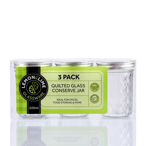 QUILTED GLASS CONSERVE JAR 3PK